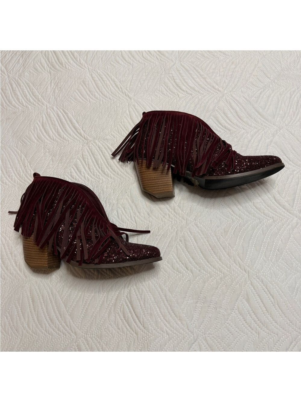 Wild G Women’s Maroon Glitter Fringe Ankle Boots. Size 9 - Picture 4 of 9